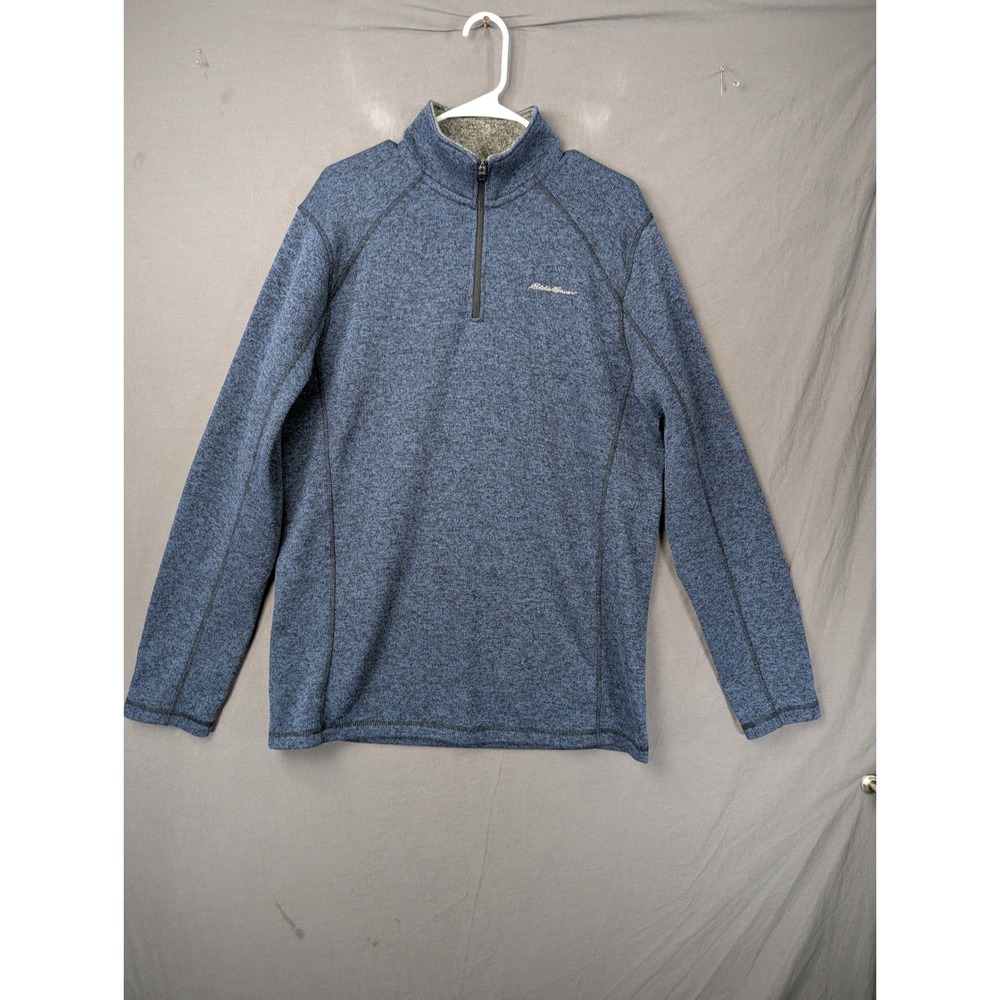 Eddie Bauer Mens Blue Heathered Quarter Zip Fleece Pullover Sweater TL